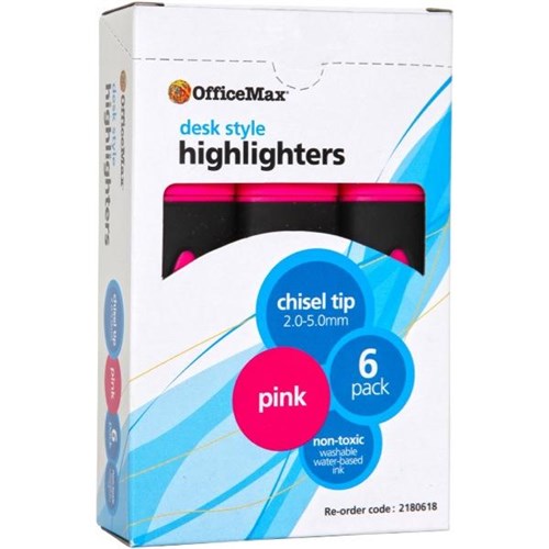 OfficeMax Pink Desk Style Highlighters Chisel Tip, Pack of 6