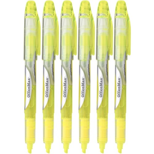 OfficeMax Yellow Pen Style Highlighters Chisel Tip, Pack of 6