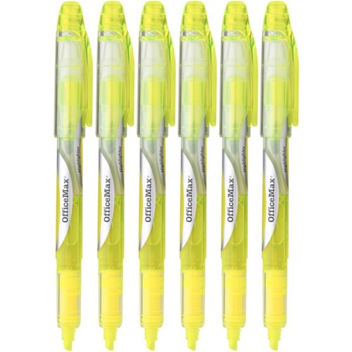OfficeMax Yellow Pen Style Highlighters Chisel Tip, Pack of 6