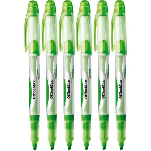 OfficeMax Green Pen Style Highlighters Chisel Tip, Pack of 6
