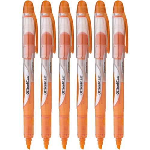 OfficeMax Orange Pen Style Highlighters Chisel Tip, Pack of 6