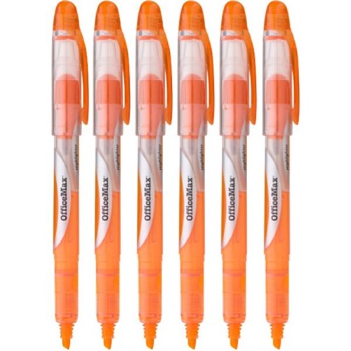 OfficeMax Orange Liquid Ink Pen Style Highlighters, Pack of 6