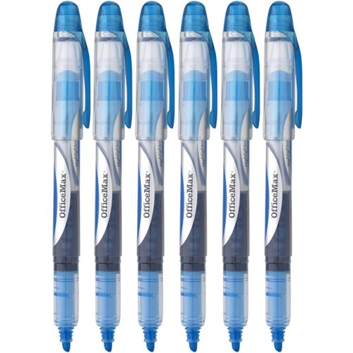 OfficeMax Blue Pen Style Highlighters Chisel Tip, Pack of 6