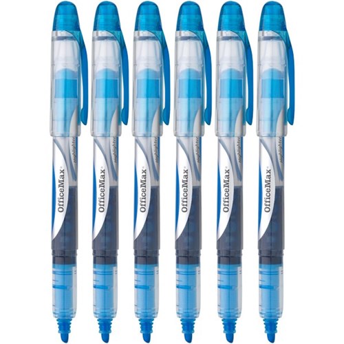 OfficeMax Blue Pen Style Highlighters Chisel Tip, Pack of 6