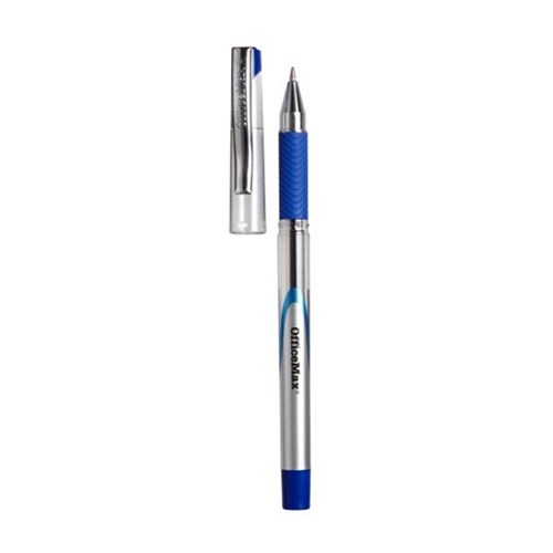 OfficeMax Blue Capped Ballpoint Pens Medium Tip With Grip, Pack of 12