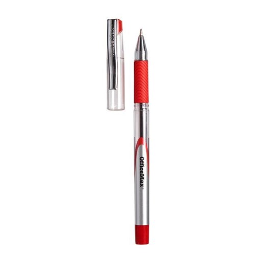 OfficeMax Red Capped Ballpoint Pens Medium Tip With Grip, Pack of 12