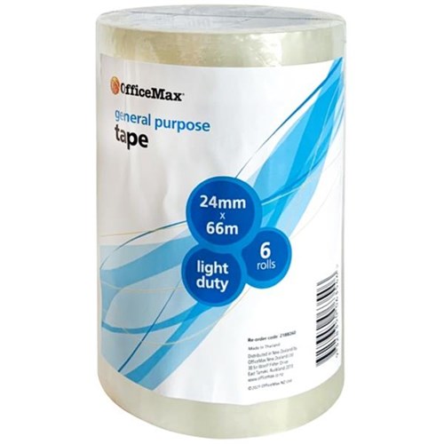 OfficeMax General Purpose Office Tape 24mm x 66m, Pack of 6 OfficeMax NZ