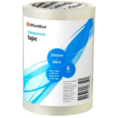 OfficeMax Transparent Tape 24mm x 66m, Pack of 6 OfficeMax NZ