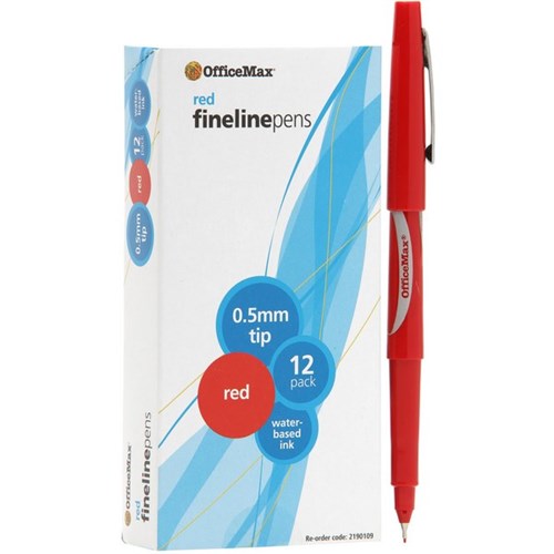 OfficeMax Red Fine Line Pens 0.5mm Fine Tip, Box of 12