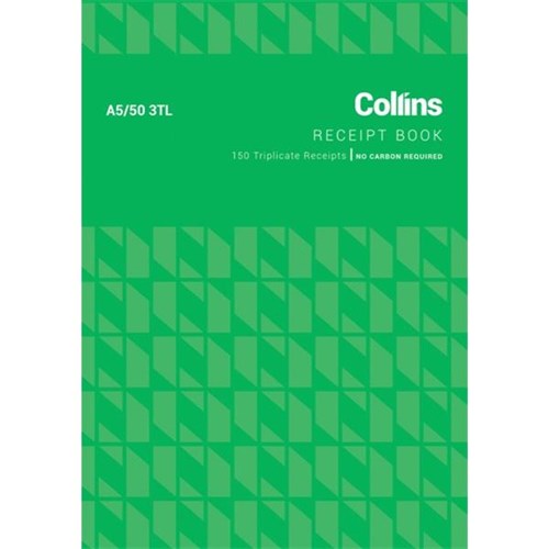 Collins A5/50 3TL Receipt Book NCR Triplicate Set of 150