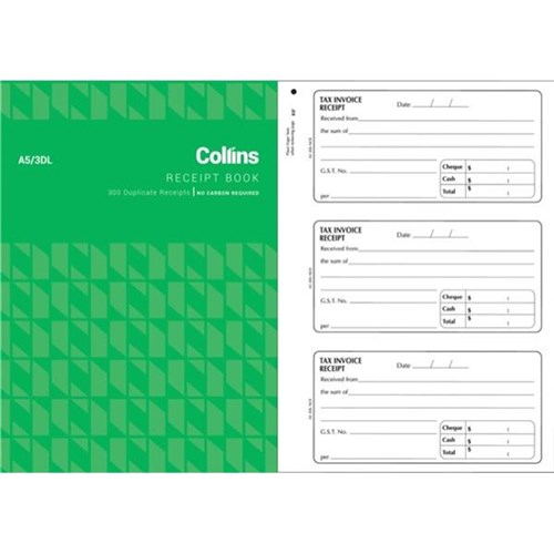 Collins A5/3 DL Receipt Book NCR Duplicate Set of 300 OfficeMax NZ