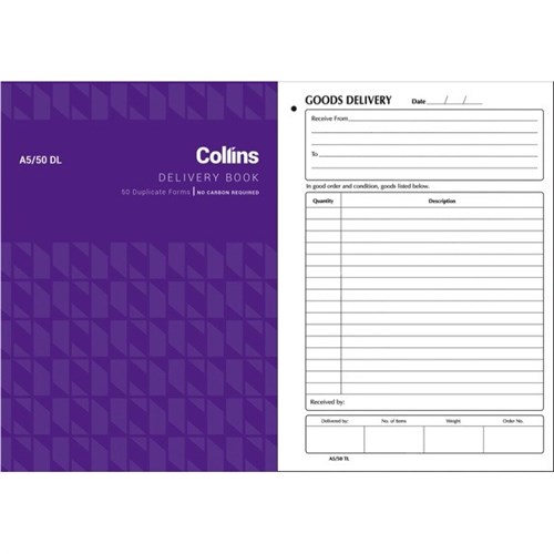 Collins A5/50DL Delivery Book NCR Duplicate Set of 50