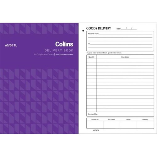 Collins A5/50TL Delivery Book NCR Triplicate Set of 50