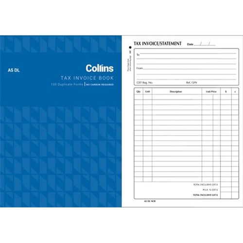 Collins A5DL Tax Invoice Book FSC NCR Duplicate Set of 100