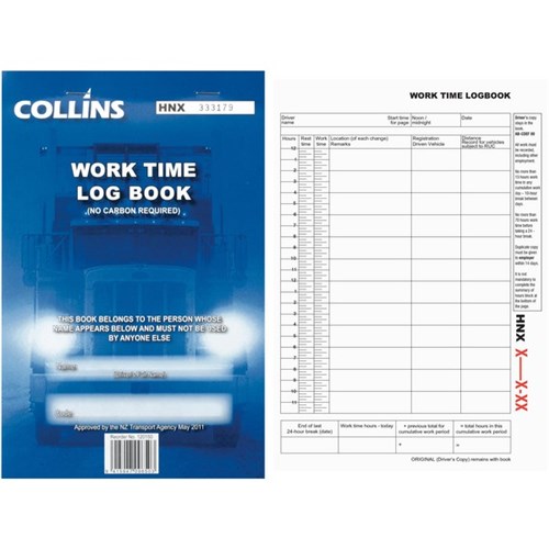 Collins A5 Work Time Log Book Triplicate Set of 50