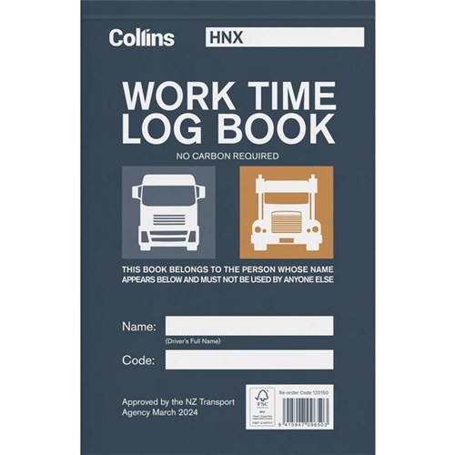 Collins A5 Work Time Log Book Triplicate Set of 50