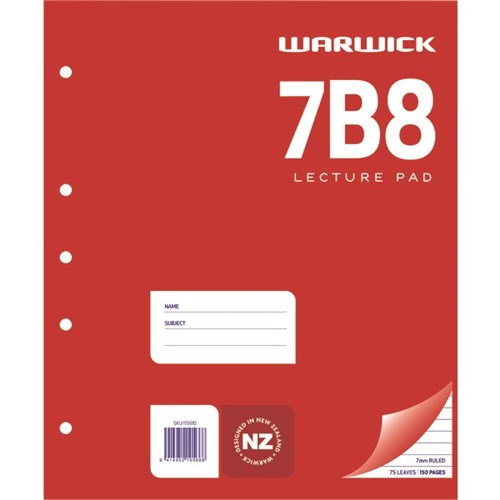 Warwick 7B8 A4 Lecture Pad 7mm Ruled 75 Leaves