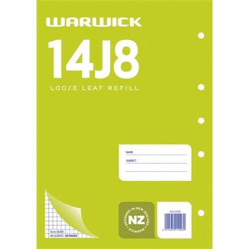 Warwick 14J8 A4 Graph Loose Leaf Refill 5mm Quad 40 Leaves OfficeMax NZ