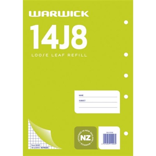 Warwick 14J8 A4 Graph Loose Leaf Refill 5mm Quad 40 Leaves