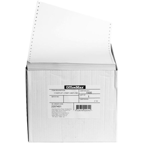 OfficeMax 1110/2PLCP 2 Part Plain Lineflow Paper, Carton of 1500