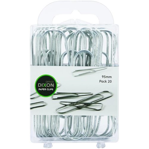 Dixon Giant Round Paper Clips 95mm Chrome, Pack of 20