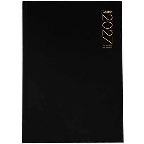 Collins A41 1/4 Hour Interleaved Appointment Diary A4 2 Pages Per Day 2027 Black