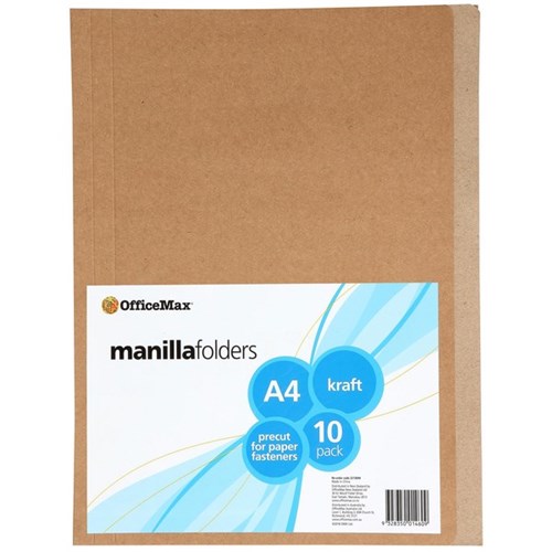 OfficeMax Manilla Folders A4 Kraft Pack of 10