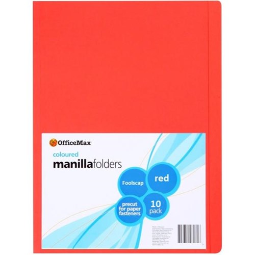 OfficeMax Manilla Folders Foolscap Red, Pack of 10