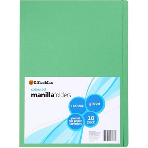 OfficeMax Manilla Folders Foolscap Green, Pack of 10