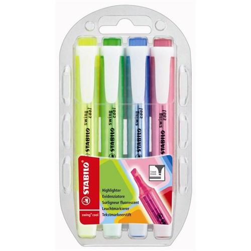 Stabilo Swing Cool Assorted Colours Hang Sell Highlighters, Pack of 4