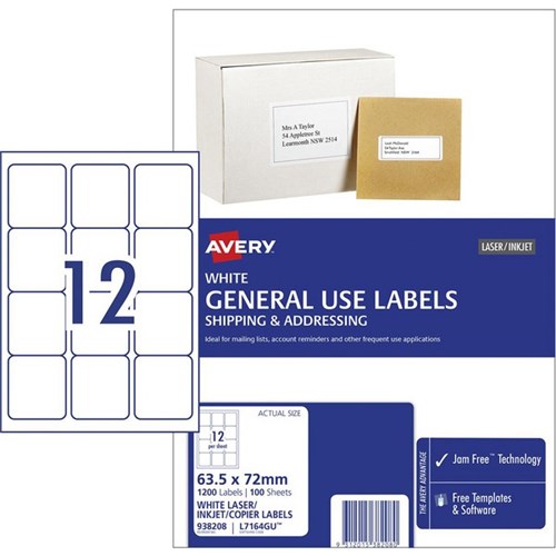 Avery General Use Labels DL12 L7164 12 Per Sheet