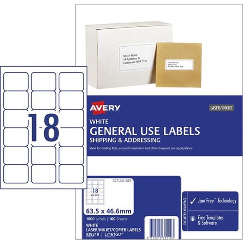 Avery General Use Labels L7161 18 Per Sheet