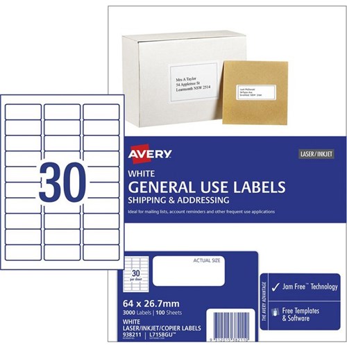 Avery General Use Labels L7158 30 Per Sheet