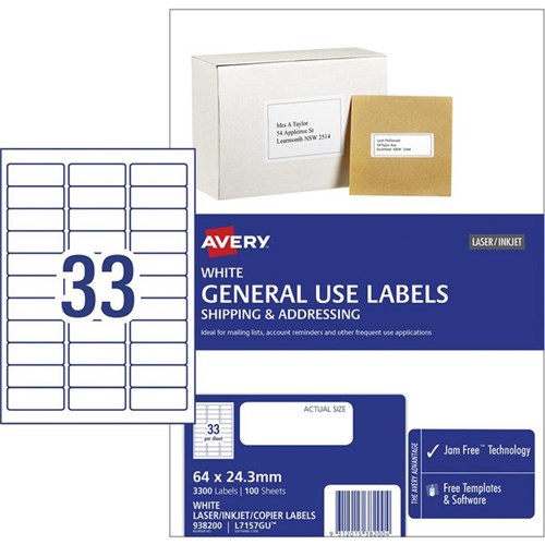 Avery General Use Labels L7157 33 Per Sheet