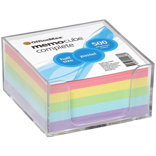 OfficeMax Complete Memo Cube 97x97mm Half Size Pastel Colours