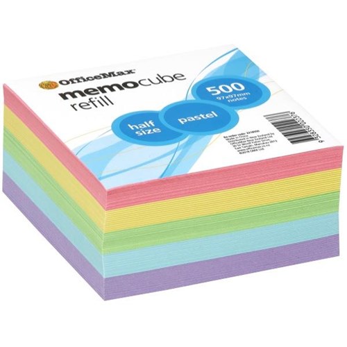 OfficeMax Memo Cube Refill 97x97mm Half Size Pastel Colours