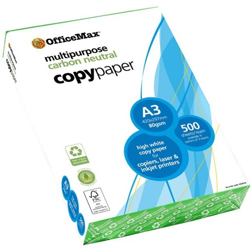 OfficeMax A3 80gsm Carbon Neutral White Copy Paper Recyclable Wrapper, Pack of 500