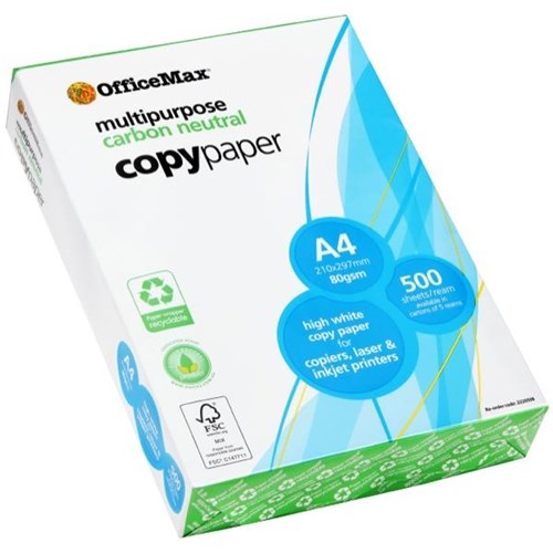OfficeMax A4 80gsm Carbon Neutral White Copy Paper, Pack of 500