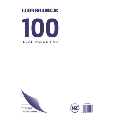 Warwick A4 Value Lecture Pad Ruled 100 Leaves