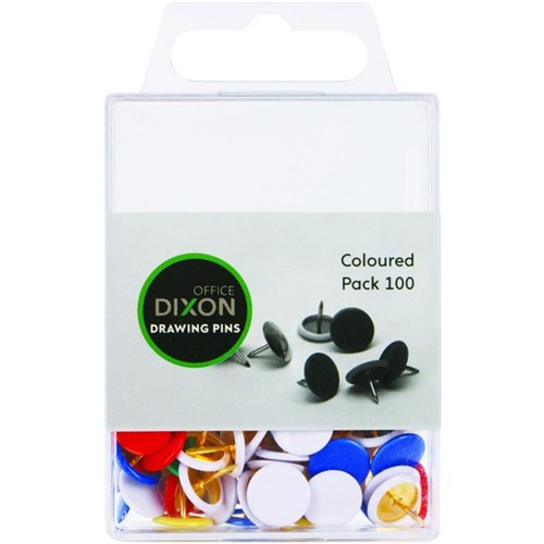 Dixon Drawing Pins Assorted Colours, Pack of 100