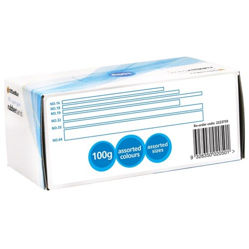 OfficeMax Rubber Bands Assorted Sizes & Colours 100g, Box of 232