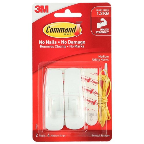Command™ Adhesive Utility Hooks  Medium 1kg, Pack of 2