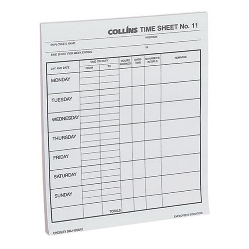 Collins No.11 Time Sheet Pad 100 Sheets