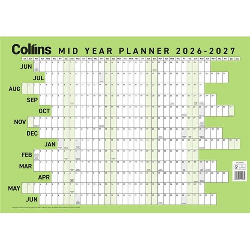 Collins A2 Mid Year Wall Planner 1 June 2026 to 30 June 2027