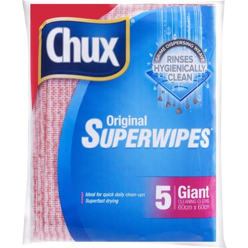 Chux Giant Superwipes Assorted Colours 600 x 600mm, Pack of 5