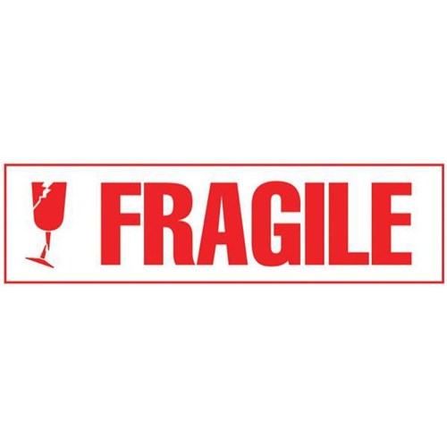 Shipping Label Fragile 30x127mm Red on White, Box of 250