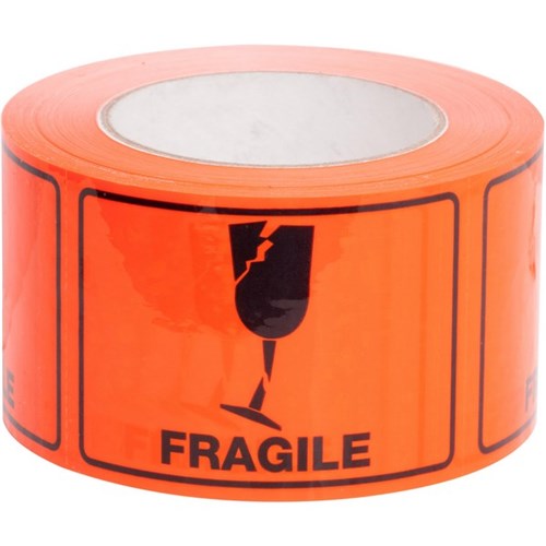 RIPA Shipping Label Fragile 100x72mm Black on Fluoro Orange, Roll of 660