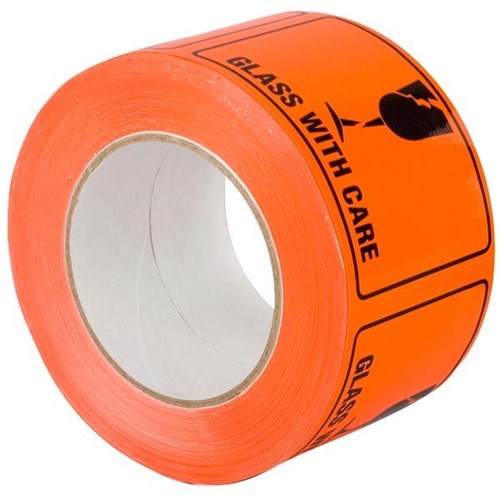 RIPA Shipping Label Glass with Care 100x72mm  Black on Orange, Roll of 660
