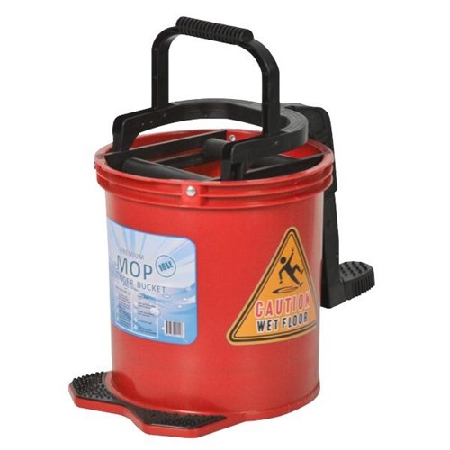 Pure Clean Premium Plastic Wringer Bucket 16L Red