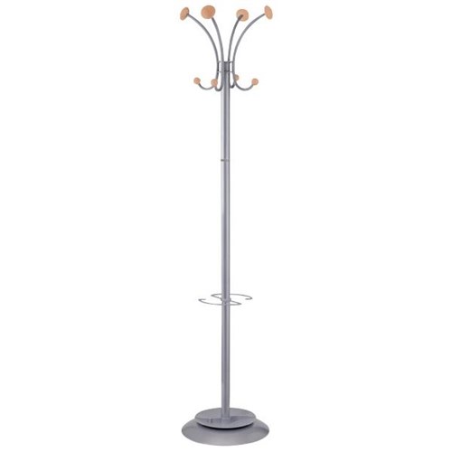 Stily Coat Stand 4 Hooks With Umbrella Stand 380x1770mm Silver